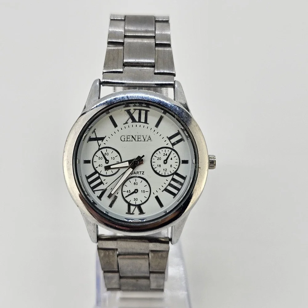 Women's Watch 36MM Analog White Dial Gray Metal Bands 7.25